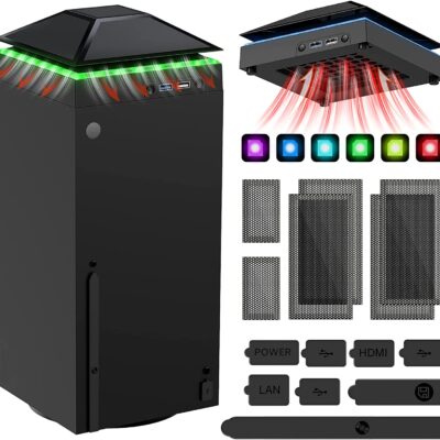 Cooling Fan Dust Proof for Xbox Series X Console with Colorful Light Strip,MENEEA Dust Cover Filter,Rubber Dust Plugs,Low Noise Top Fan with 3 Gears...
